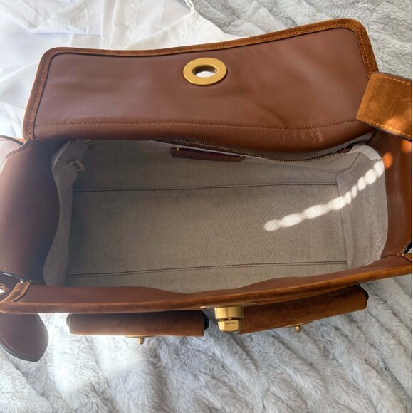 NWT Coach Turnlock Haversack Shoulder Bag Suede Warm Brown/Brass - Picture 7 of 10